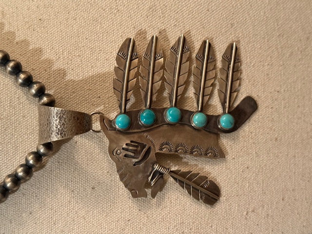 Stewart Billie Tufa Cast Sterling Silver and Turquoise War Horse Pendant