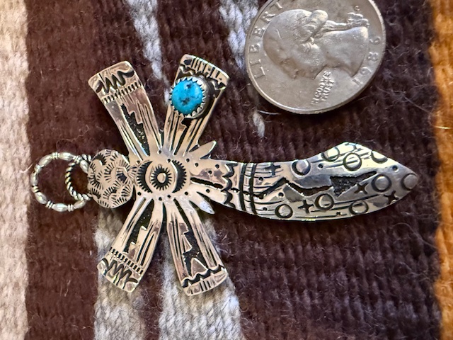 Richard Singer Sterling Silver Turquoise Dragonfly Pendant
